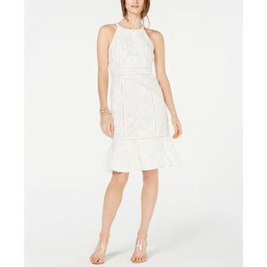 INC Women's Embroidered Halter White Sheath Flounce Dress Size 4P Fairy Coquette